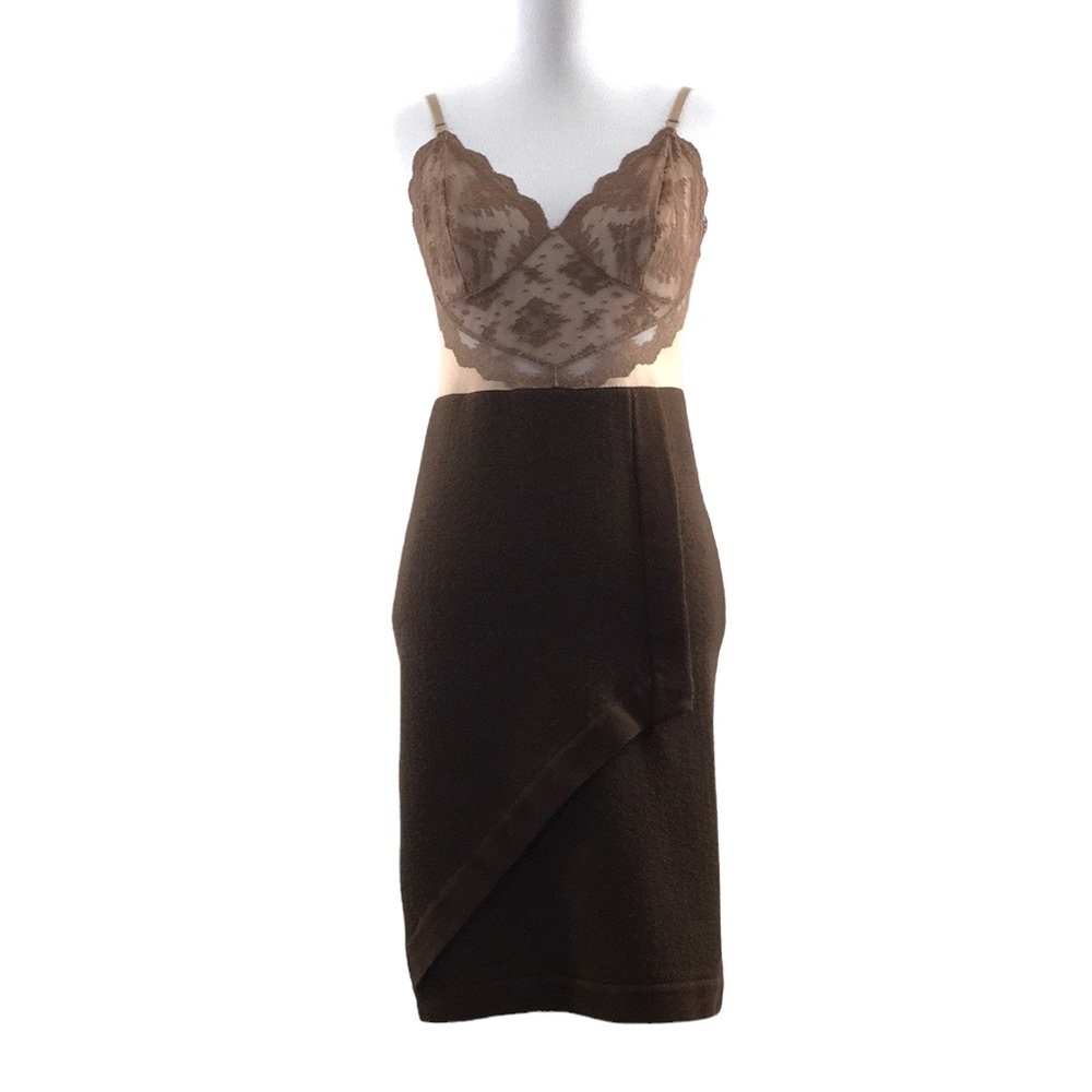 Vasarette Vintage Brown Knit Tan Lace Dress‎ 34 Lingerie Underneath it All Slip